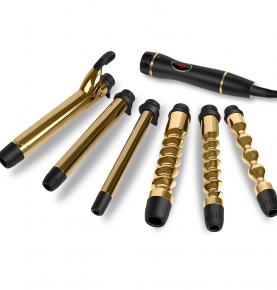 Gold Ceramic Double Voltage Customizable Logo 6 In 1 Interchangeable Hair Curling Iron