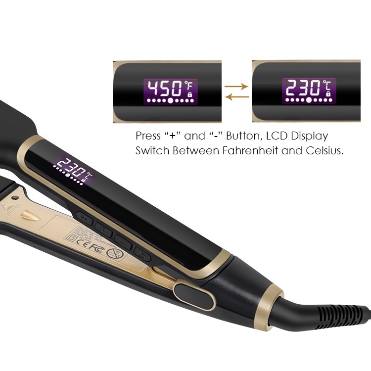 Professional Hair Straightener 1.75 Inch Floating Ceramic Flat Iron Anti-Static Hair Iron with Digital Display for All Hair Types