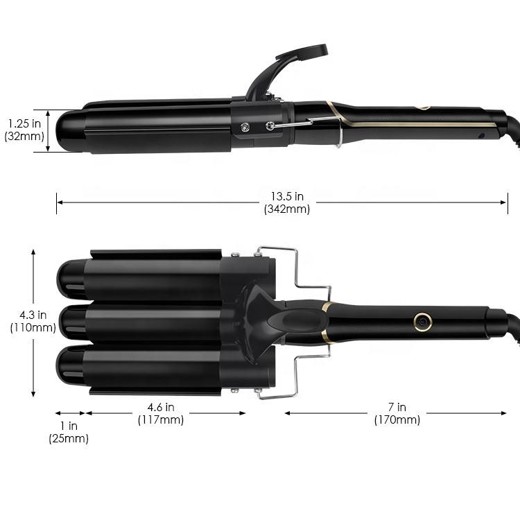 Black 3 Barrel LED PTC Deep Waver Triple Styler Hot Tools Electric Hair Curling Iron Fast Heating Ceramic Hair Waver Curler