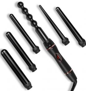 Professional Private Label 6 in 1 Curling Wand Set Digital Ceramic Heating PTC Heater Interchangeable Styler Curling Iron Hair Curler Waver