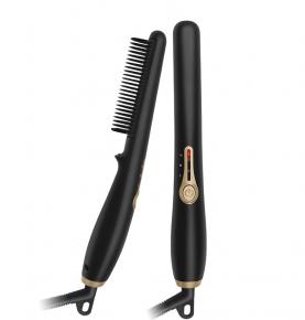 OEM Logo Portable Ceramic Flat Iron Hair Straightening Electric Negative Ion Brush Hot Sell Mini Beard And Hair Straightener Brush