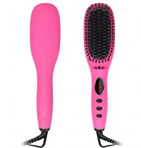 Private Label LCD Ceramic Ionic Hair Straightener Brush for Women