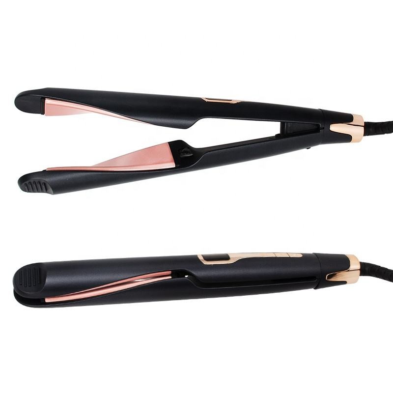 Ceramic Tourmaline Twisted Plates LCD Display Adjustable Temp 2 in 1 Hair Straightener and Curler for Straight Curly Beach Wave Hair Styling