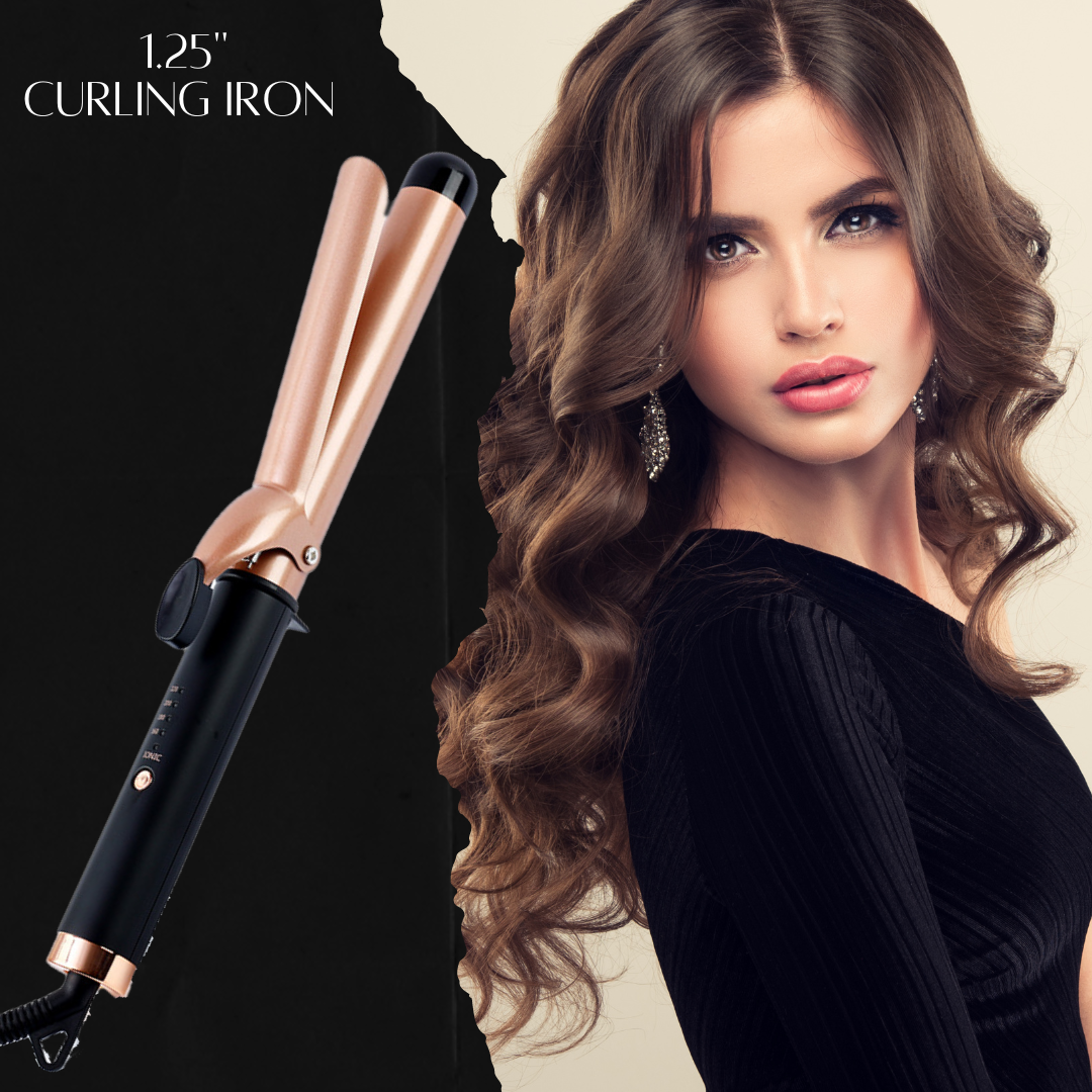Dual Voltage Salon Ions Hair Curler Waver Maker 1.25 Inch Large Barrel Curling Iron with Clamp for International Travel 