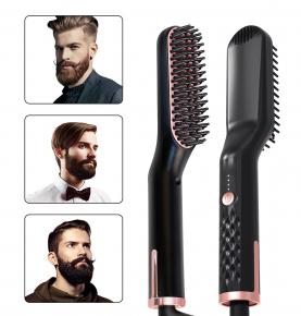 Hair Straightening Brush Beard Straightener Hot Brush with Fast PTC Ceramic Heating for Men Women